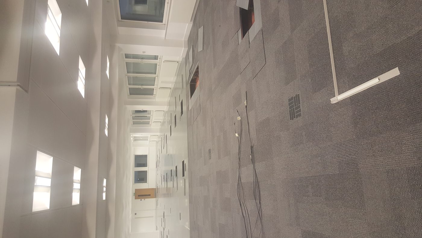 Completed commercial LED lighting installation in an office