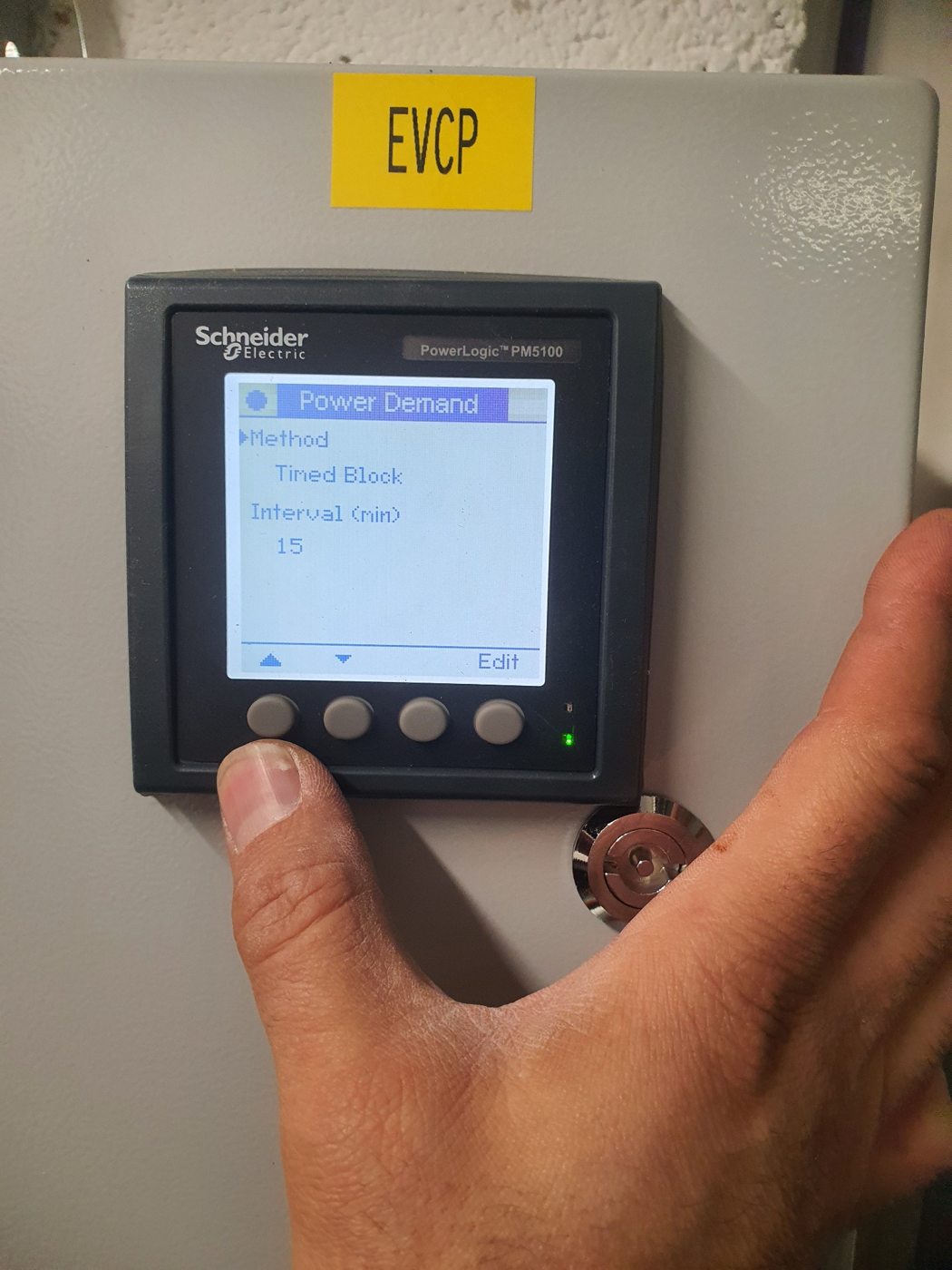 Schneider Electric energy meter in commercial EV charging electrical equipment