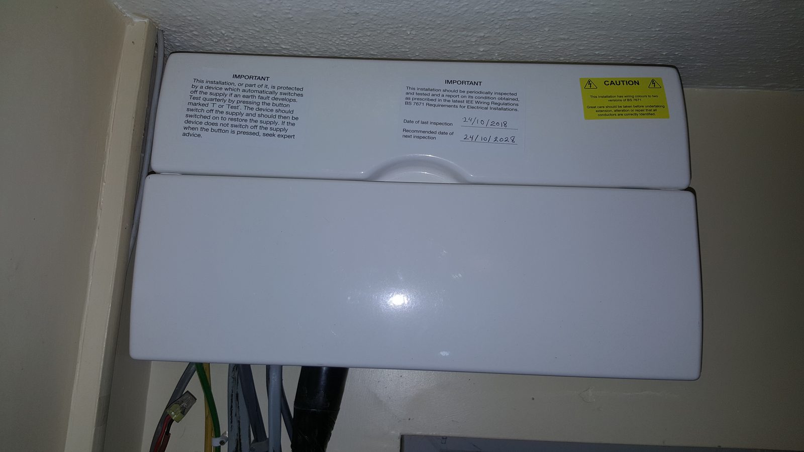 Consumer unit installation with modern circuit protection.