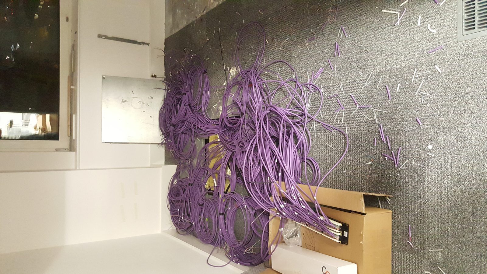 Data cabling prepared at a termination point.