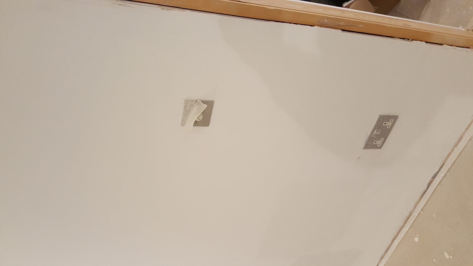 Electrical accessory points installed neatly during an internal refurbishment.